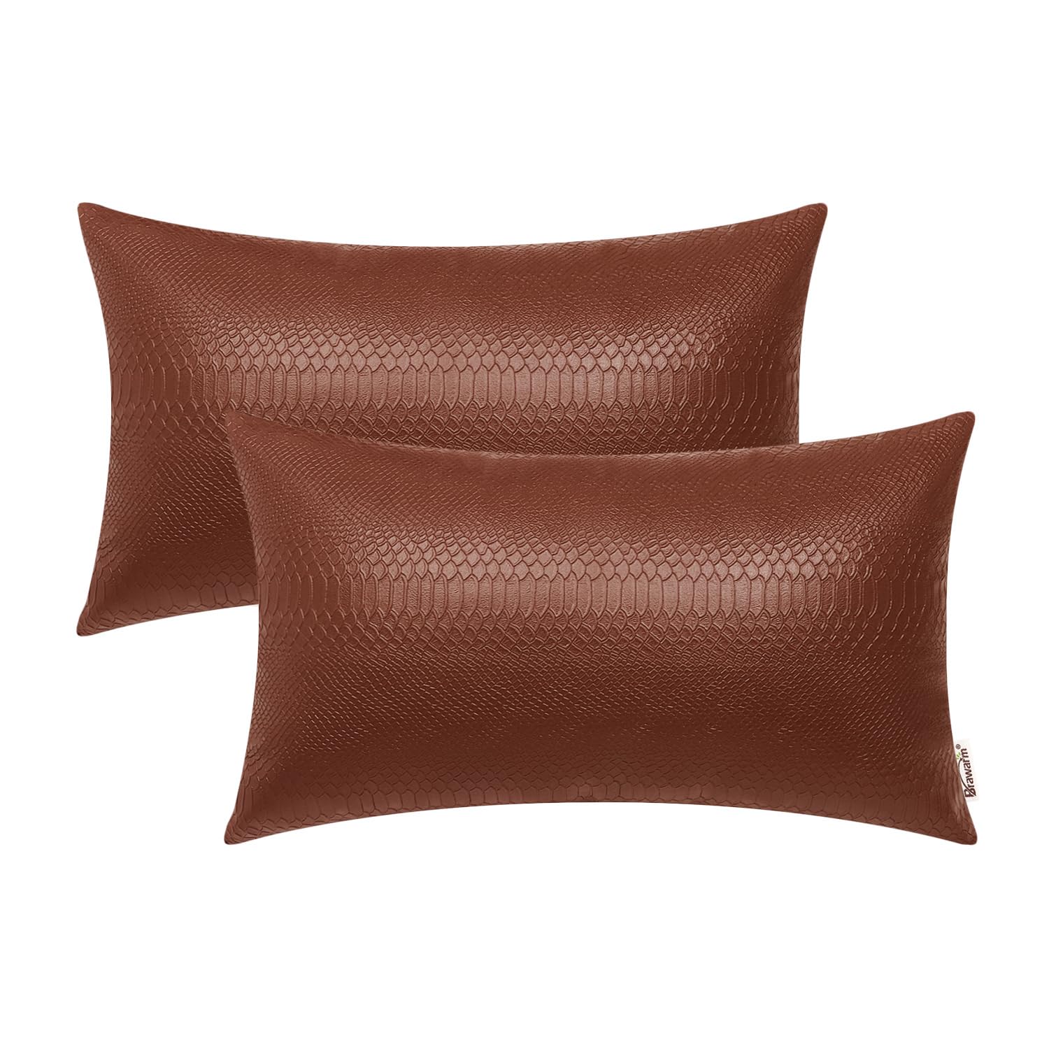 Brawarm Light Brown Leather Throw Pillows 12 X 20 Inches - Snake Leather Pillow Covers Pack Of 2, Faux Leather Decorative Lumbar